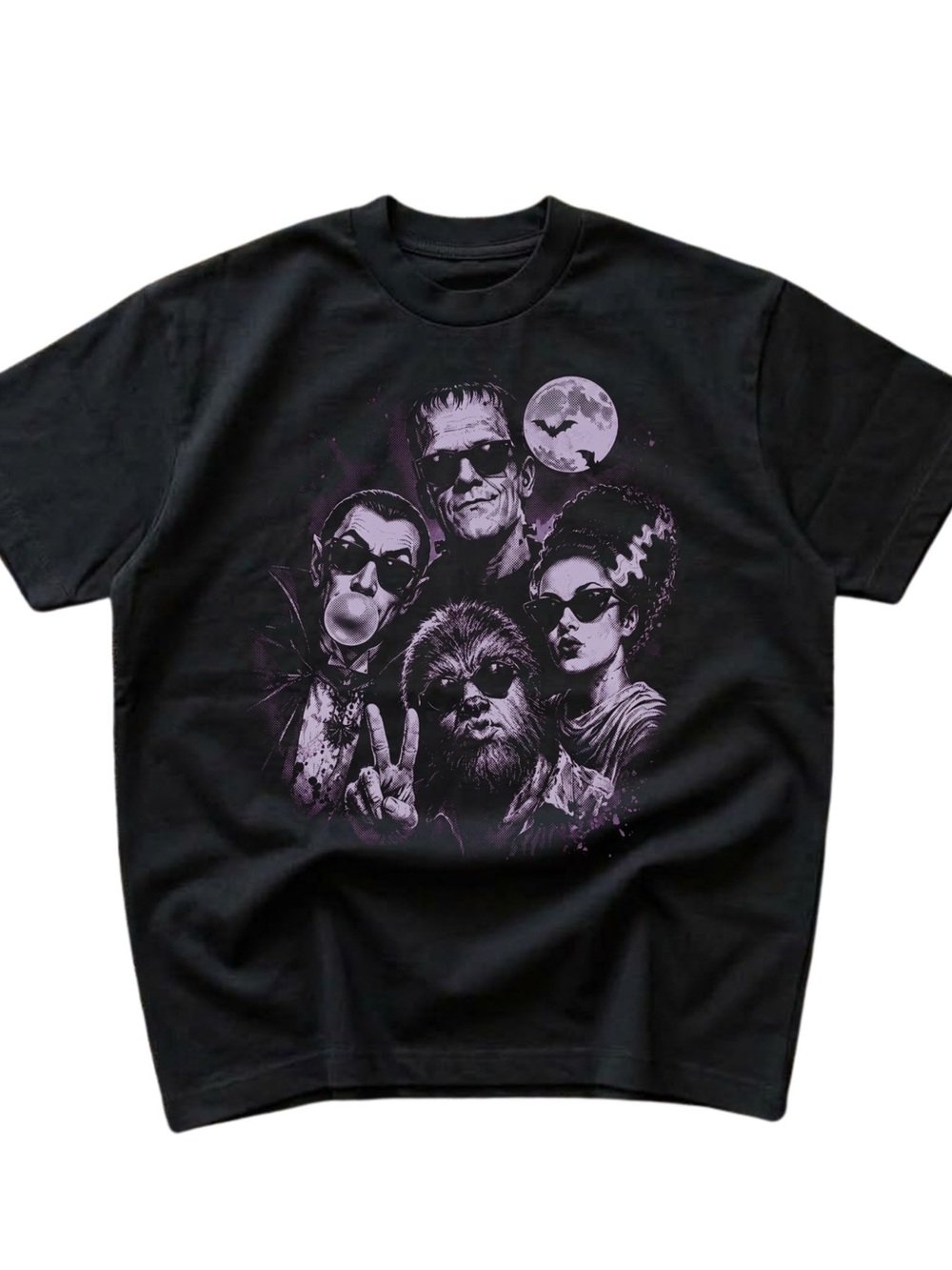 Gildan Black Short-Sleeve Tee with Purple Retro Monster Crew Graphic